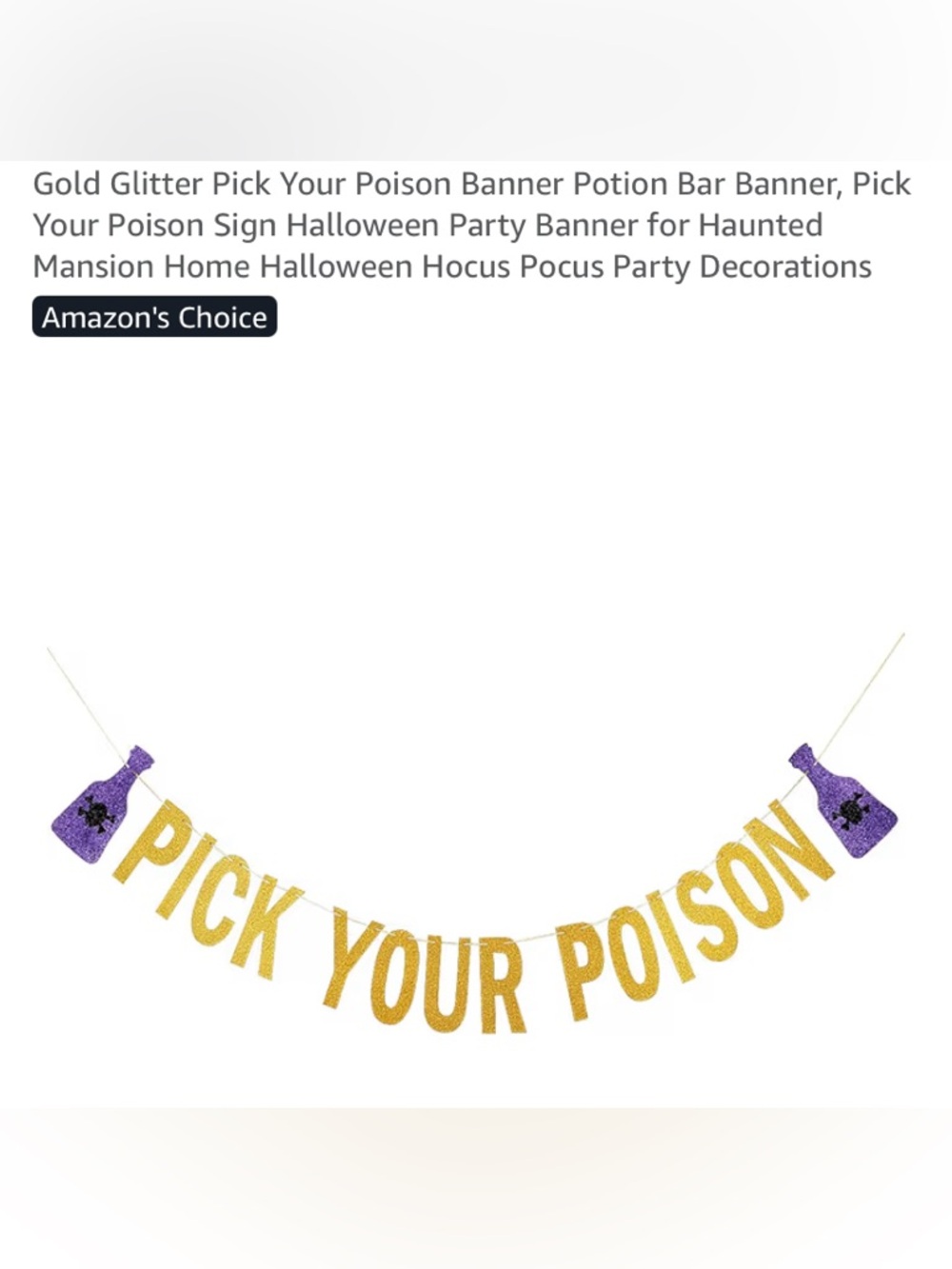 Glitter "Pick Your Poison" Halloween Banner - Gold & Purple
